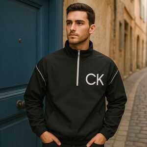 Calvin Klein Jacket Mens S Black Lightweight Windbreaker Pullover 1/4 Activewear